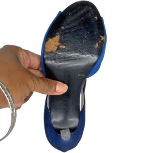 BCBGeneration Idalaha Blue 2-Tone Colorblock Open Toe Heel Shoes Sz 8.5 Party - Picture 10 of 11